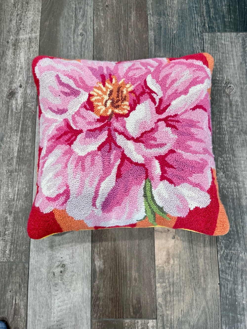 Pine Cone Hill Kaffe Fassett Wool Hooked Throw Pillow 16 X 16 Peony Roses